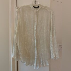 Vintage Harriet Selwyn White silk with silver metallic thread shirt.
